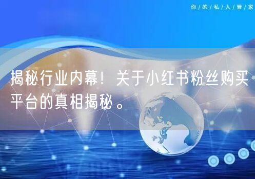 揭秘行业内幕!关于小红书粉丝购买平台的真相揭秘。